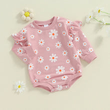 Load image into Gallery viewer, Baby Girl Bubble Romper Flower Daisy Print Round Neck Long Sleeve Jumpsuit
