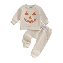 Load image into Gallery viewer, Baby Toddler Boys Girls 2Pcs Halloween Outfit Pumpkin Face Long Sleeve Crew Neck Top Elastic Pants Set

