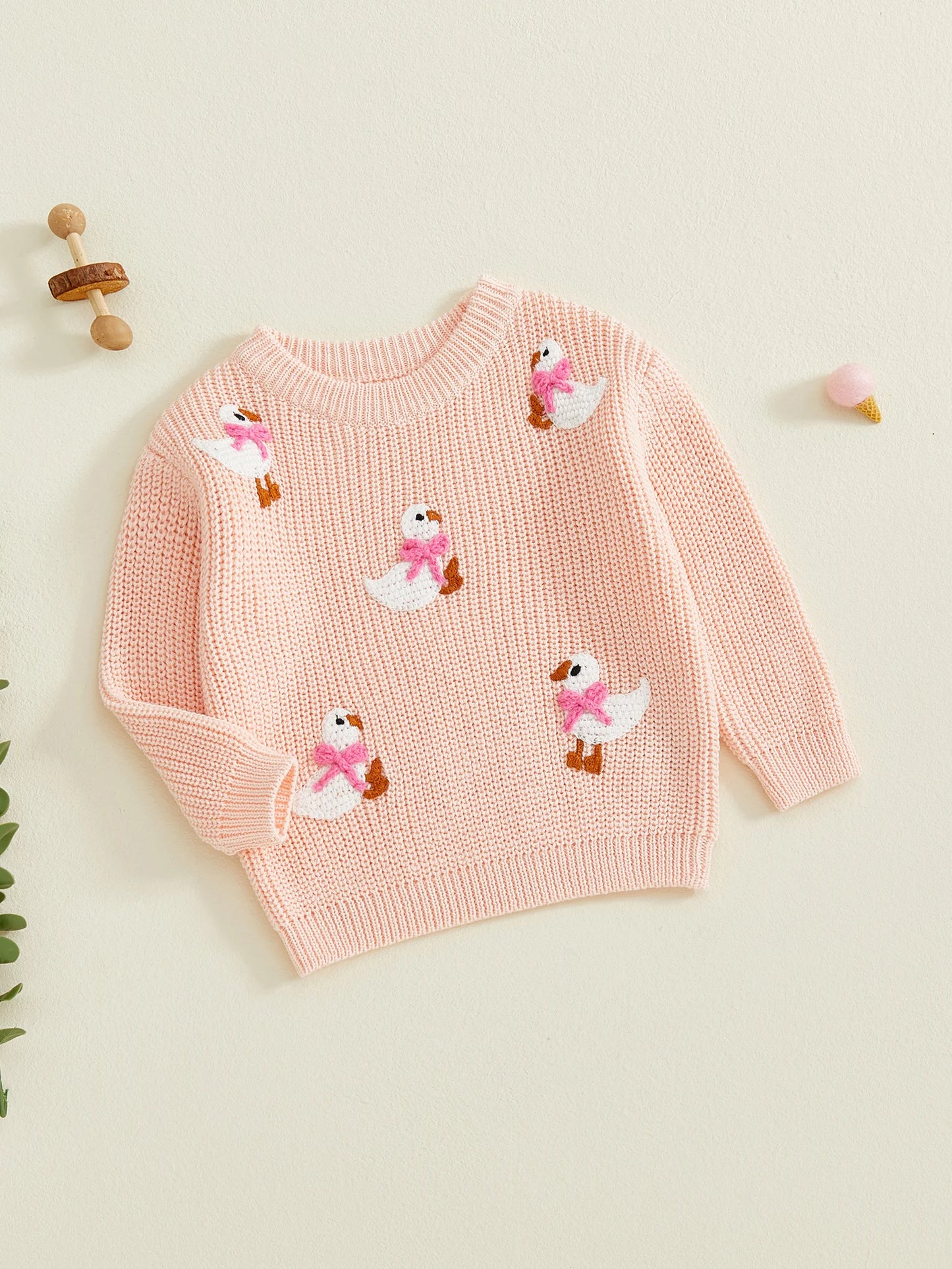 Baby Toddler Girls Sweater Long Sleeve Crew Neck Cute Duck Soft Warm Winter Sweater Clothes