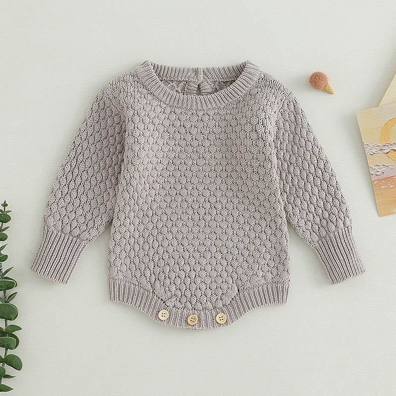 Baby Boy Girl Fall Long Sleeve Jumpsuit Solid Color Knitted Sweater Bodysuit Romper