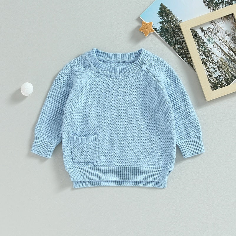 Baby Boy Girl Knitted Sweater Warm Long Sleeve Pullover with Pocket Autumn Knitwear