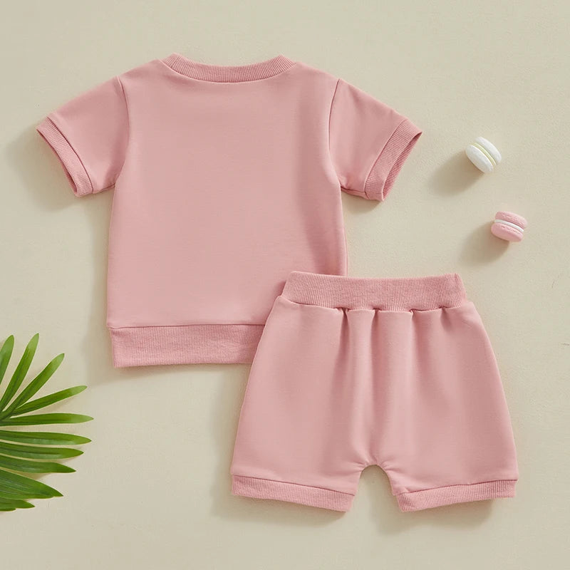 Toddler Baby Girls 2Pcs Little Sister Shorts Set Short Sleeve Letters Print Top + Elastic Waist Shorts Summer Outfit