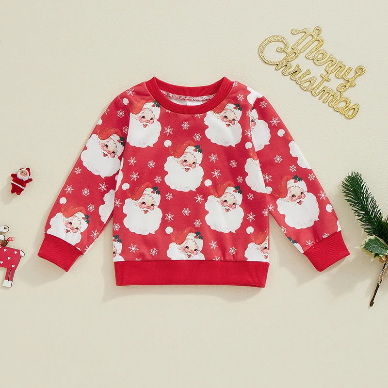 Baby Girls Boys Long Sleeve Crew Neck Santa Claus Print Christmas Top