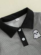 Baby Toddler Boys 2Pcs Halloween Outfit Ghost Embroidery Striped Long Sleeve Top with Pants Jogger Set