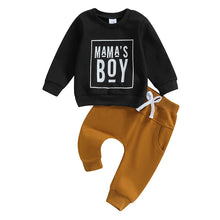 Load image into Gallery viewer, Baby Toddler Boys 2Pcs Mama&#39;s Boy Long Sleeve Crew Neck Letters Print Top with Elastic Waist Pants Set
