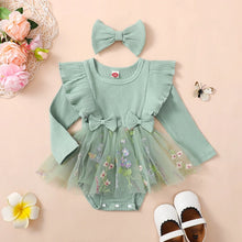 Load image into Gallery viewer, Baby Toddler Girls 2Pcs Outfit Floral Mesh Ruffles Long Sleeve Romper Dress Skirt Tutu and Headband Set
