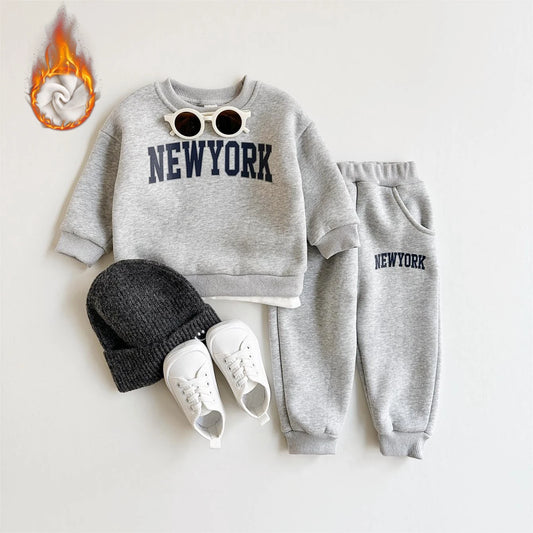 Baby Toddler Boys Girls 2Pcs New York Jogger Set Long Sleeve Print Letter Crewneck Top + Pants Outfit