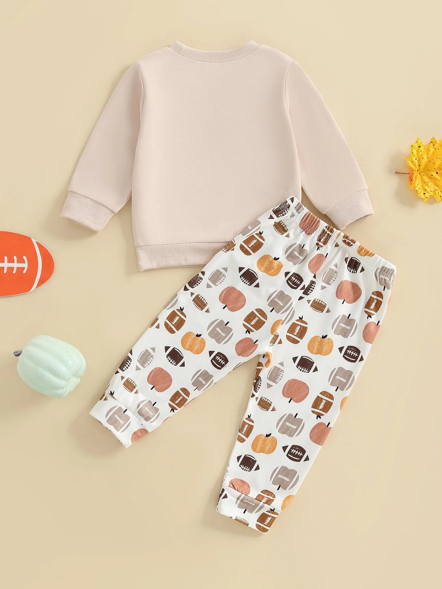 Baby Toddler Boys 2Pcs Game Day Fall Set Long Sleeve Football Embroidery Pullover Top and Pumpkin Print Pants Outfit