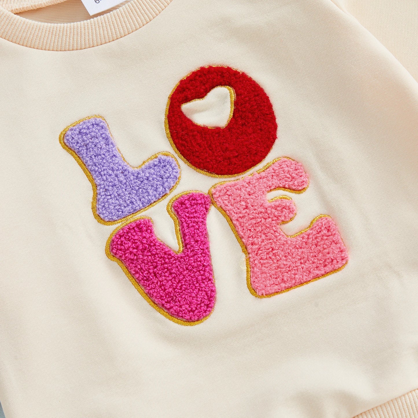Baby Toddler Girls 2Pcs Valentine's Outfit LOVE Letter Embroidered Long Sleeve Top and Heart Embroidered Pants Jogger Set