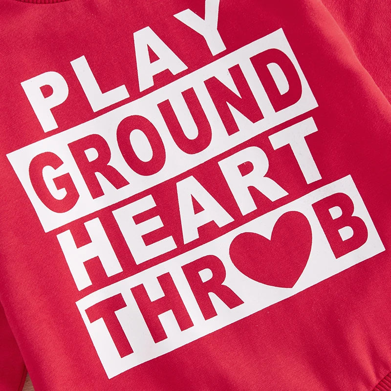 Baby Girls Boys Playground Heart Throwb Valentine's Day Bubble Romper Letter Heart Print Long Sleeve Crew Neck Jumpsuit