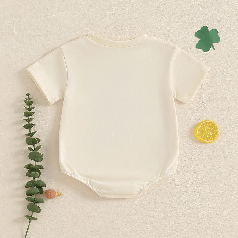 Baby Boys One Lucky Dude St. Patrick's Day Letters Shamrock Romper Infant Irish Clothes Short Sleeve Jumpsuit