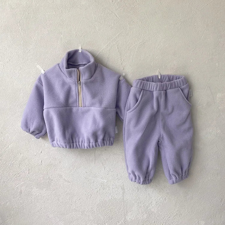 Toddler Kid Boy Girl 2Pcs Winter Clothes Set Fleece Warm Pullover Top Pant Thick Two Piece Jogger Set Loose Outfit