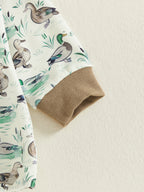 Baby Girls Boys Fall Romper Duck Print Long Sleeve Round Neck Bubble Jumpsuit