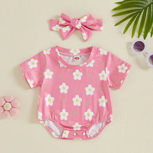 Load image into Gallery viewer, Baby Girl 2Pcs Summer Outfit Short Sleeve Flower Leaf Print Romper with Headband Set
