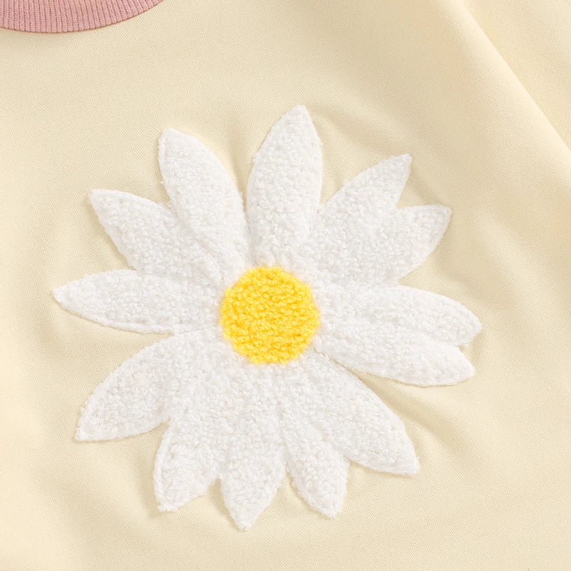 Baby Girls Bubble Romper Long Sleeve Crew Neck Embroidery Flower Jumpsuit Spring