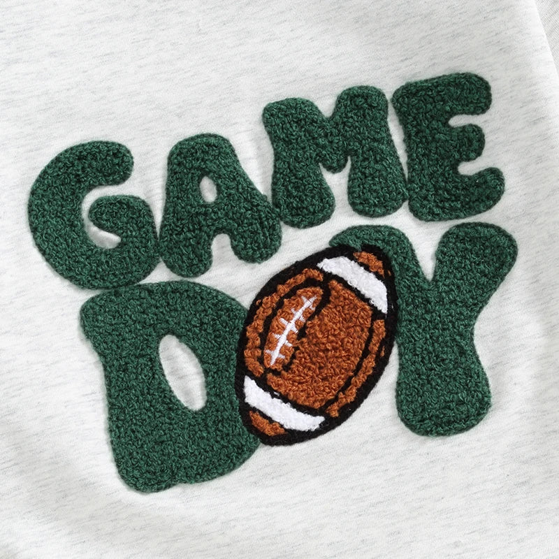 Baby Boys Girls Game Day Football Romper Letter Embroidery Long Sleeve Bubble Jumpsuit