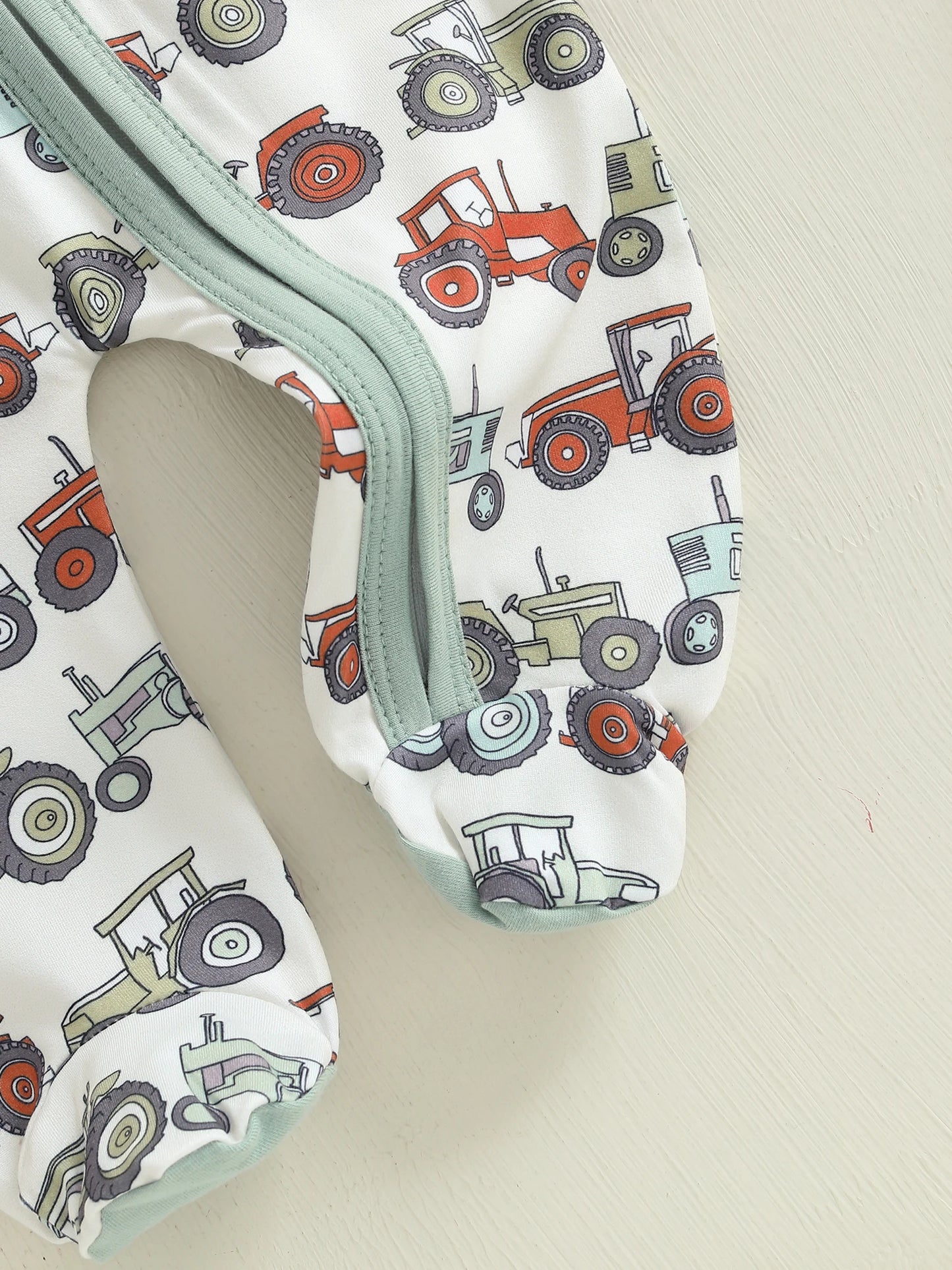 Baby Boys 2Pcs Fall Footed Romper Cute Tractor Pattern Round Neck Long Sleeve Zipper Jumpsuit with Hat Set