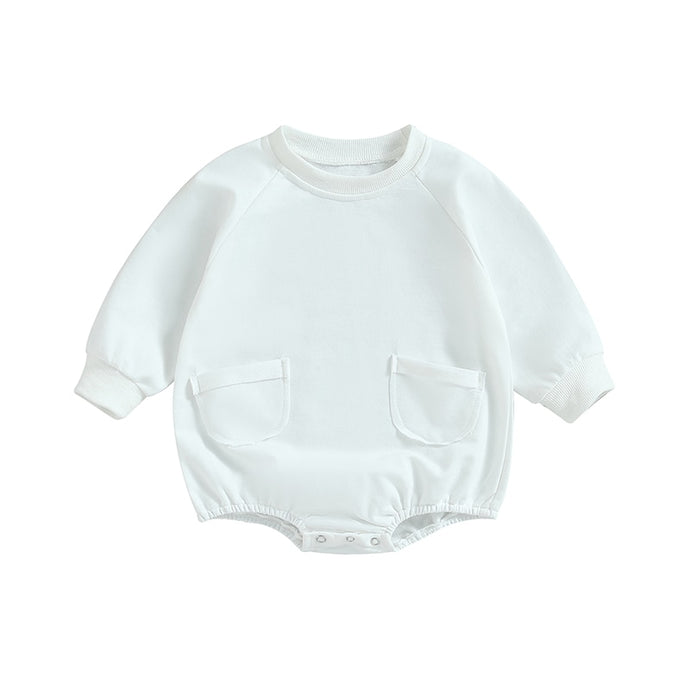Baby Boy Girl Bodysuit Long Sleeve Round Neck Solid Jumpsuit Pockets Romper