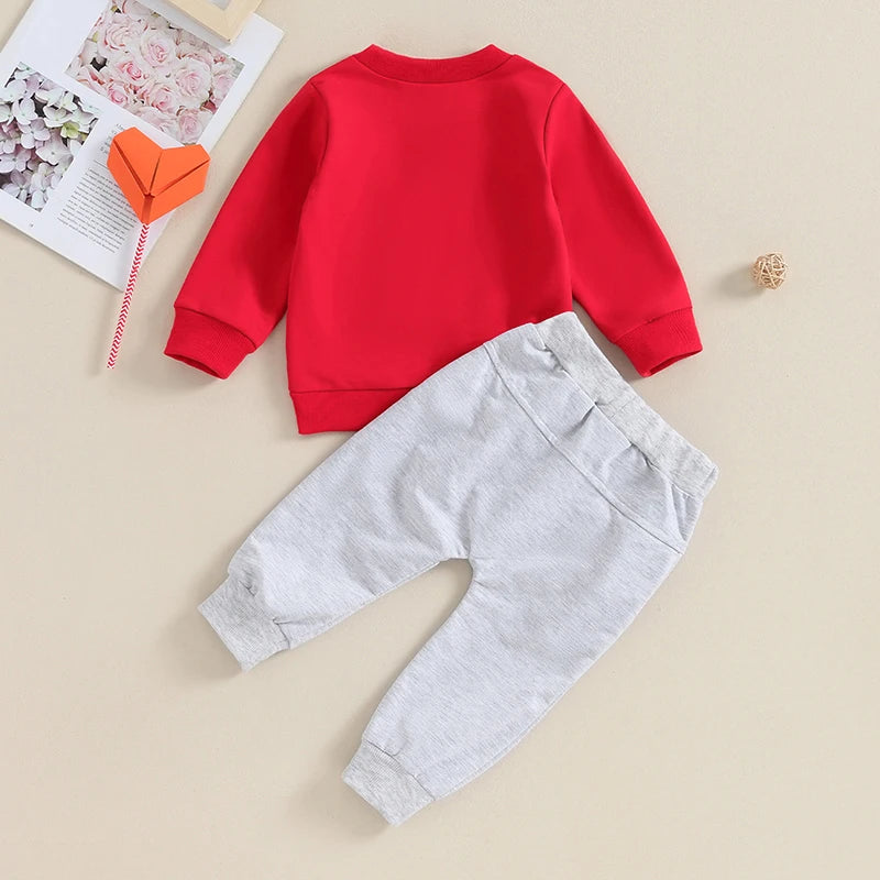 Toddler Baby Boys 2Pcs Valentine's Day Sets Long Sleeve Lover Boy Letter Print Pullover and Drawstring Pants Set