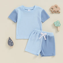 Load image into Gallery viewer, Baby Toddler Boys 2Pcs Summer Outfit Contrast Color Short Sleeves Top and Elastic Shorts Set
