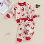 Toddler Baby Boy Girl 2Pcs Valentine’s Day Outfit Long Sleeve Heart Top + Pants Set