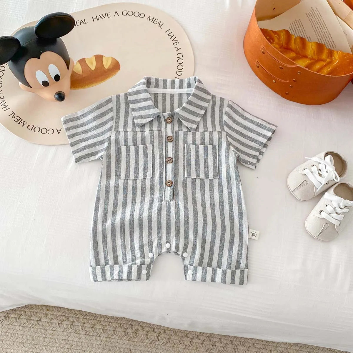 Boys Striped Linen Jumpsuit Romper