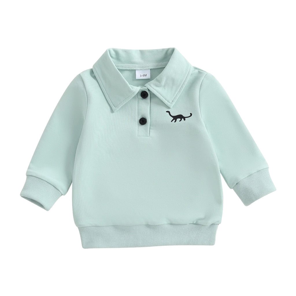 Baby Toddler Boys Long Sleeve Lapel Collar Dinosaur Print Pullover Fall Top