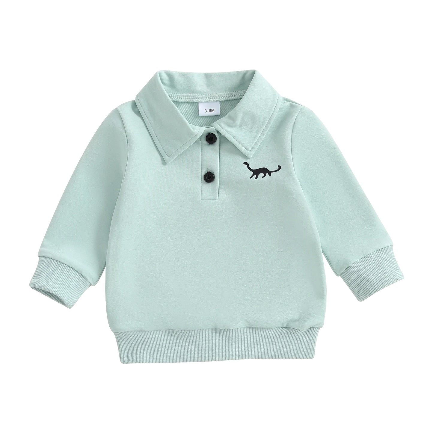 Baby Toddler Boys Long Sleeve Lapel Collar Dinosaur Print Pullover Fall Top