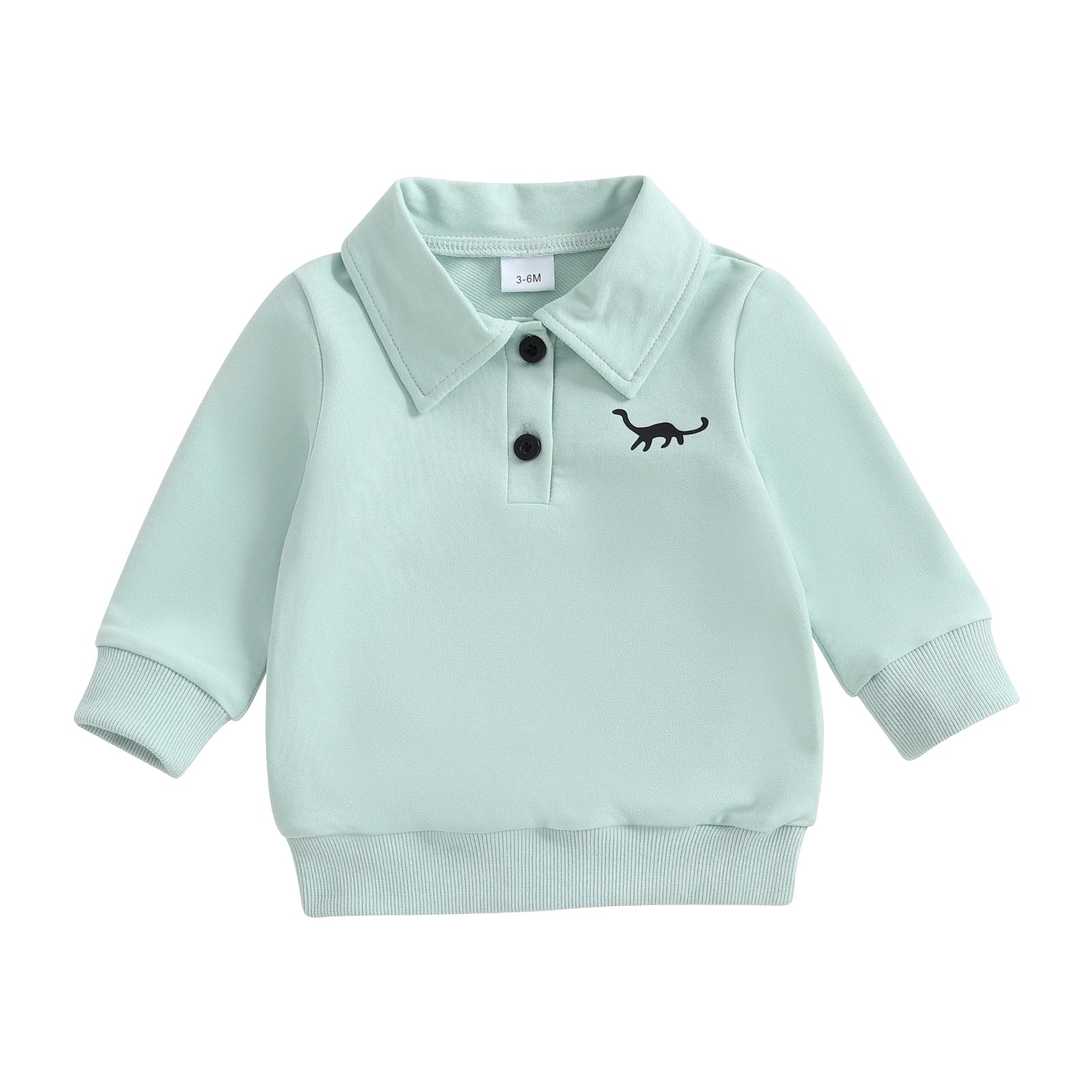 Baby Toddler Boys Long Sleeve Lapel Collar Dinosaur Print Pullover Fall Top
