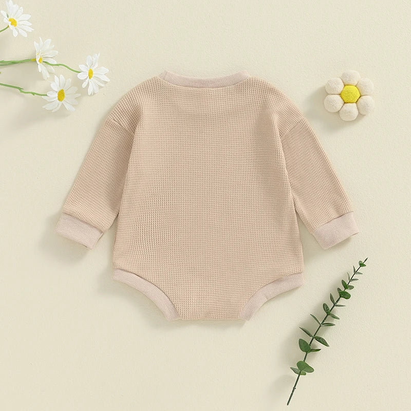 Baby Girls Little Sister Romper Long Sleeve Crew Neck Flower Letters Print Bodysuit