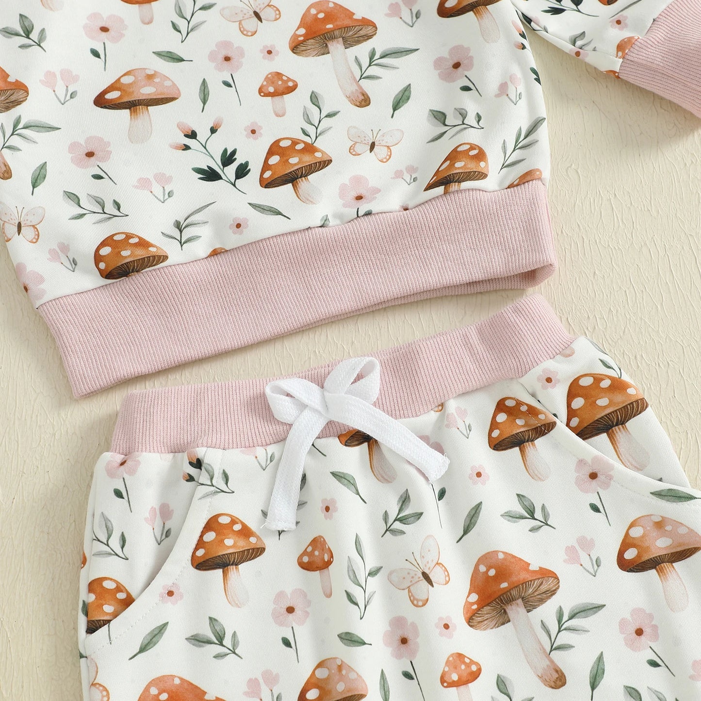 Baby Toddler Girl 2Pcs Fall Outfit Long Sleeve Mushroom Floral Print Top + Pants Jogger Set Clothes