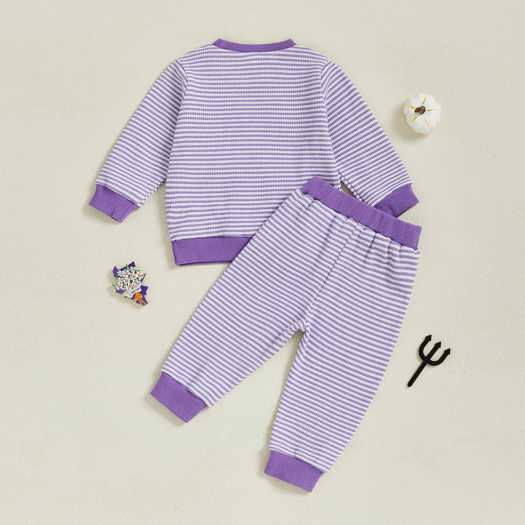 Baby Toddler Girls 2Pcs Pants Set Embroidery Ghost Long Sleeve Top with Striped Jogger Pants Halloween Clothes