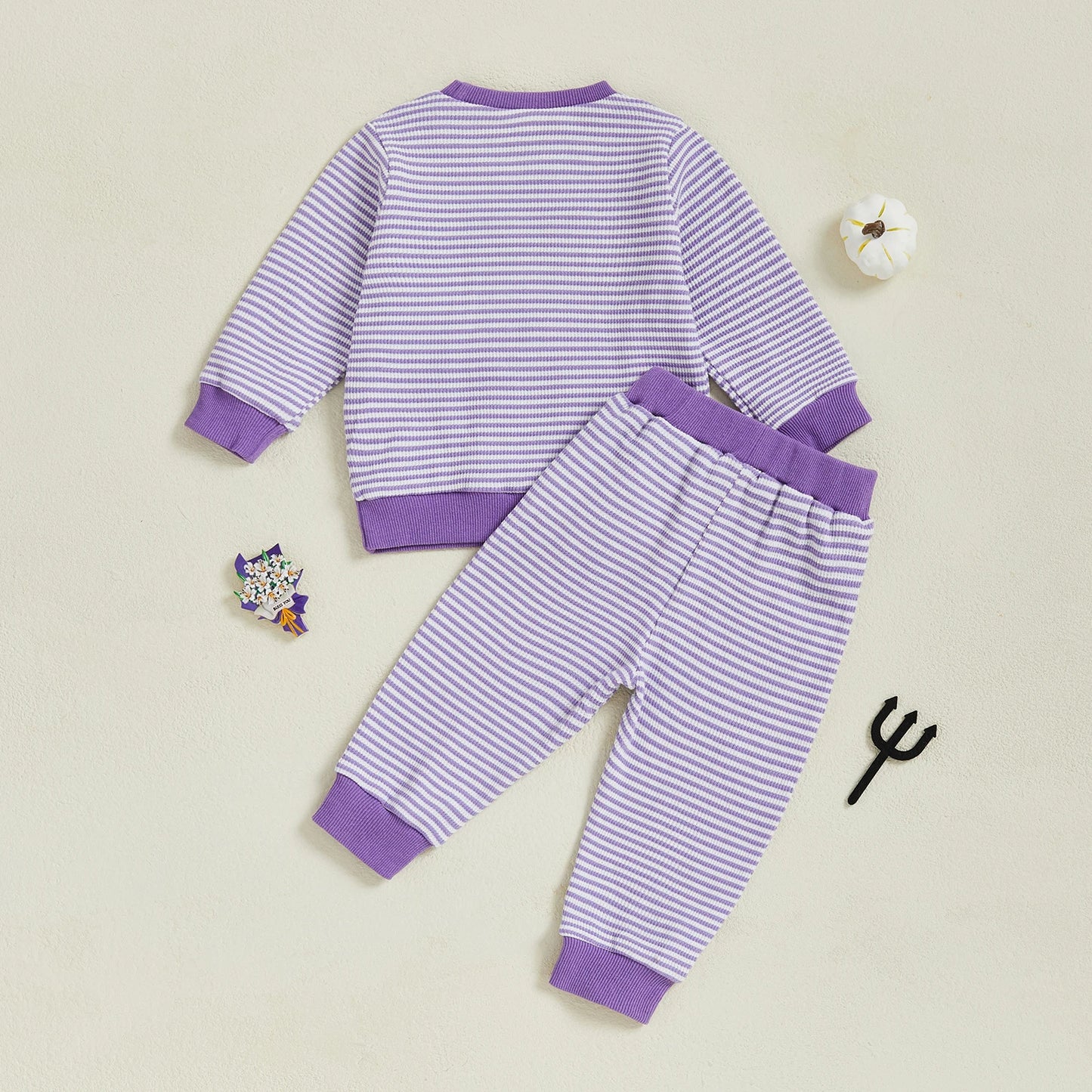 Baby Toddler Girls 2Pcs Pants Set Embroidery Ghost Long Sleeve Top with Striped Jogger Pants Halloween Clothes