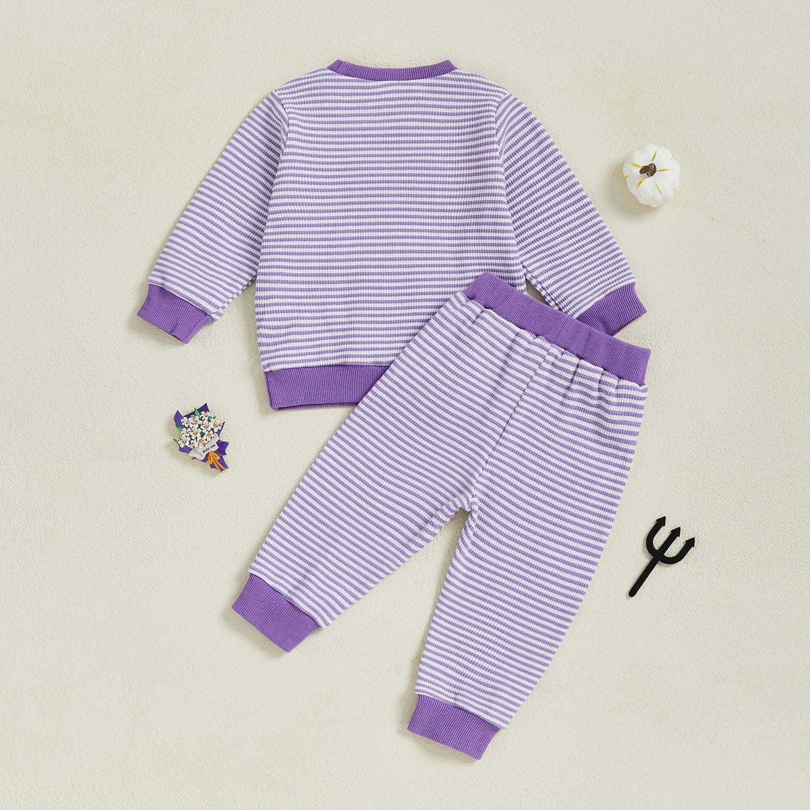 Baby Toddler Girls 2Pcs Pants Set Embroidery Ghost Long Sleeve Top with Striped Jogger Pants Halloween Clothes