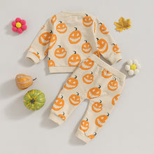 Load image into Gallery viewer, Baby Toddler Boy Girl 2Pcs Fall Halloween Set Pumpkin Print Long Sleeve Crew Neck Top Pants
