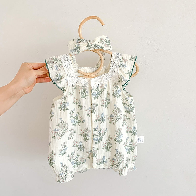 Vintage Paisley Romper With Headband Set