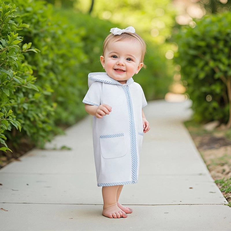 Toddler Kids Boys Girls Cover up Swimwear Striped Patchwork Short Sleeve Zipper Hoodie Beach Shirt Towel