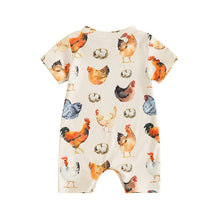 Load image into Gallery viewer, Baby Girls Boys Romper Round Neck Short Sleeve Rooster Chicken Eggs Print Ribbed Jumpsuit Summer Clothes Romper
