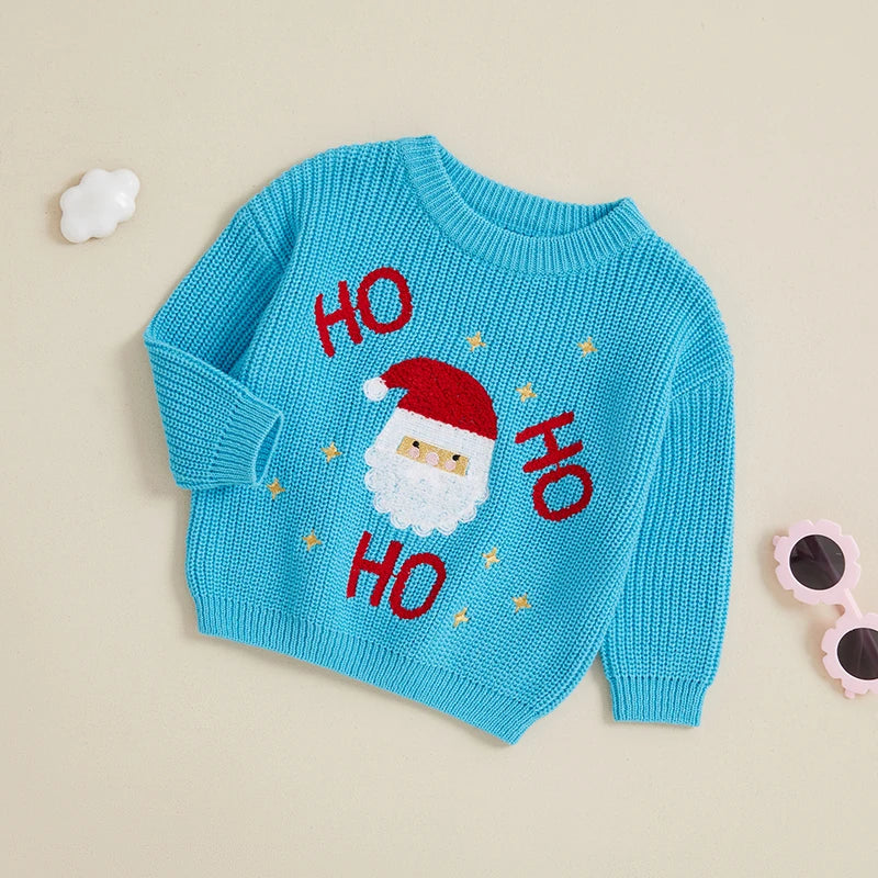 Baby Toddler Boys Gils Christmas Sweater Ho Ho Ho Long Sleeve Round Neck Santa / Wreath Pattern Knit Pullover Top