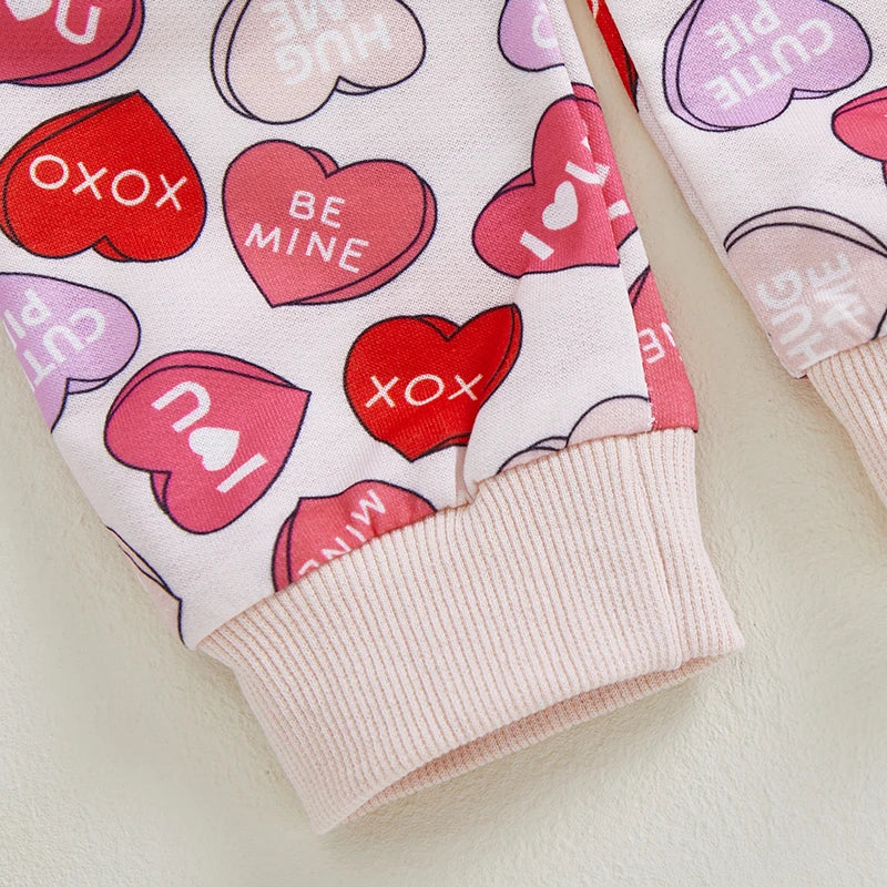 Baby Toddler Boys Girls 2Pcs Valentine's Day Outfit Heart Letter XOXO Love Long Sleeve Crewneck Top and Elastic Pants Valentines Jogger Set