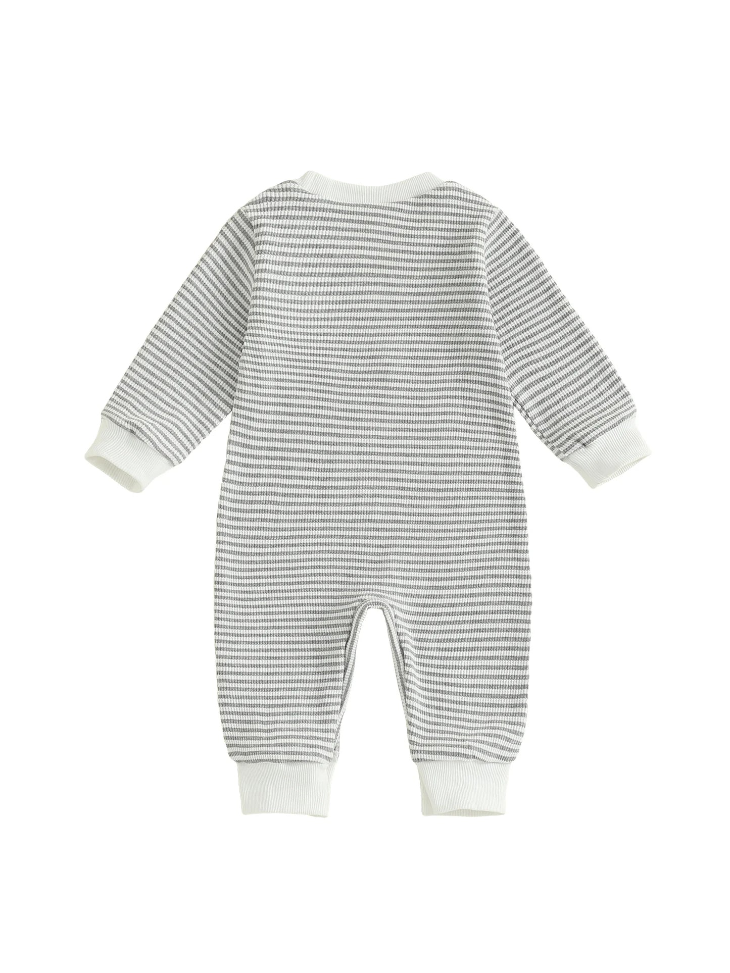 Baby Boys Mama's Boy Fall Romper Letter Embroidery Long Sleeve Round Neck Full Length Waffled Stripe Jumpsuit