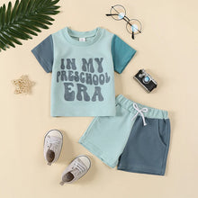 Load image into Gallery viewer, Toddler Kids Boys 2Pcs In My Preschool Era Summer Outfit Short Sleeve Letter Top + Pocket Shorts Set
