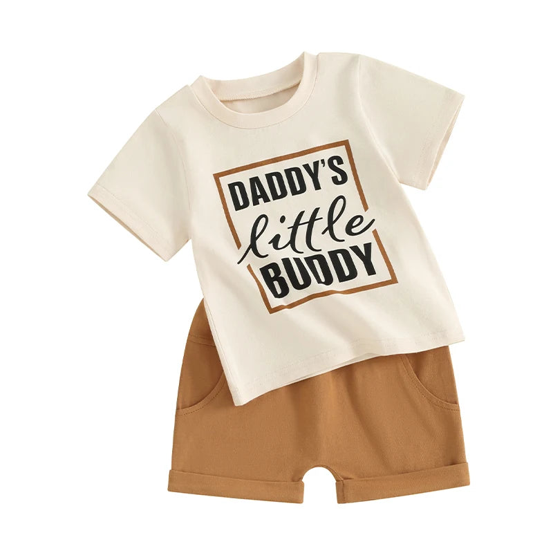 Toddler Baby Boy 2Pcs Daddy's Little Buddy Short Sleeve Shirt Top and Shorts Set Outfit