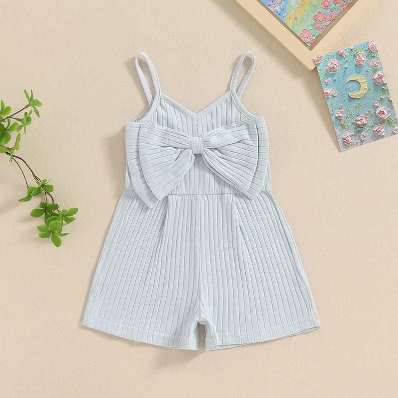 Baby Toddler Girls Ribbed Jumpsuit Cute Bow Sleeveless Tank Top Romper Shorts