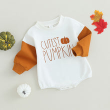 Load image into Gallery viewer, Baby Boy Girl Halloween Bodysuit Long Sleeve Cutest Pumpkin Print Patchwork Jumpsuit Romper

