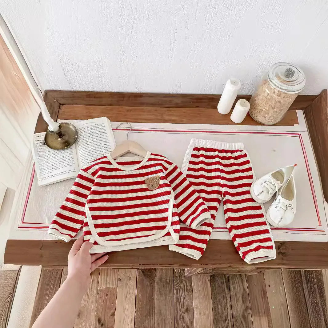 1-4T Newborn Kid Toddler Baby Boy Girl 2pcs Clothes Set Striped Cotton Sweatshirt Swet Long Sleeve Top Pant Suit Autumn Outfit