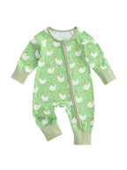 Baby Girl Boy Chicken Print Jumpsuit Long Sleeve Round Neck Zipper Romper