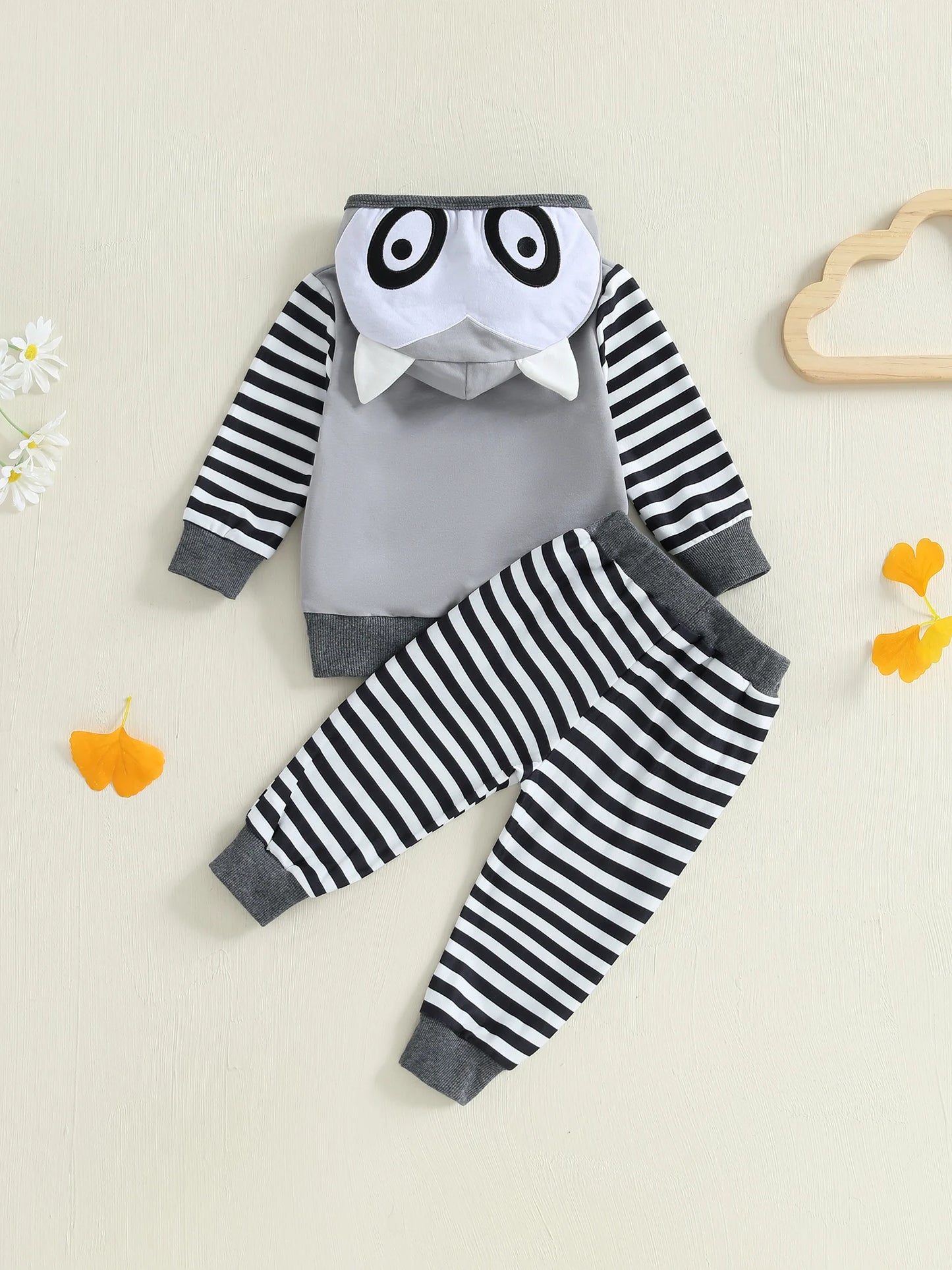 Baby Toddler Boy 2Pcs Fall Outfits Long Sleeve Animal Dinosaur Lemur Hoodies + Elastic Waist Stripe Pants 2Pcs Jogger Set