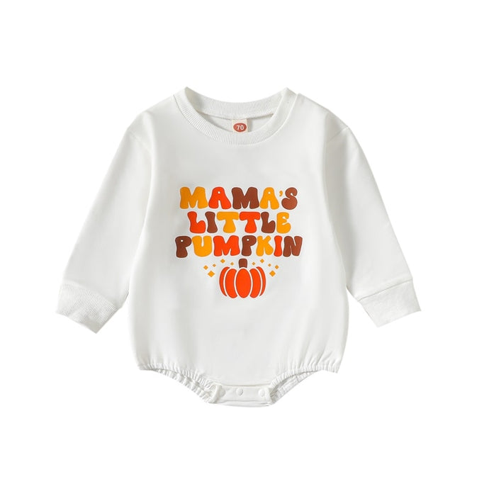 Baby Boy Girl Fall Halloween Jumpsuit Pumpkin Mamas Little Pumpkin Print Long Sleeve Round Neck Romper