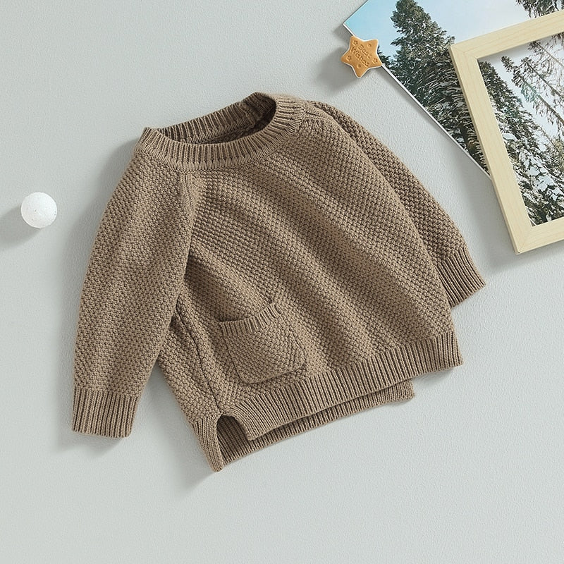 Baby Boy Girl Knitted Sweater Warm Long Sleeve Pullover with Pocket Autumn Knitwear